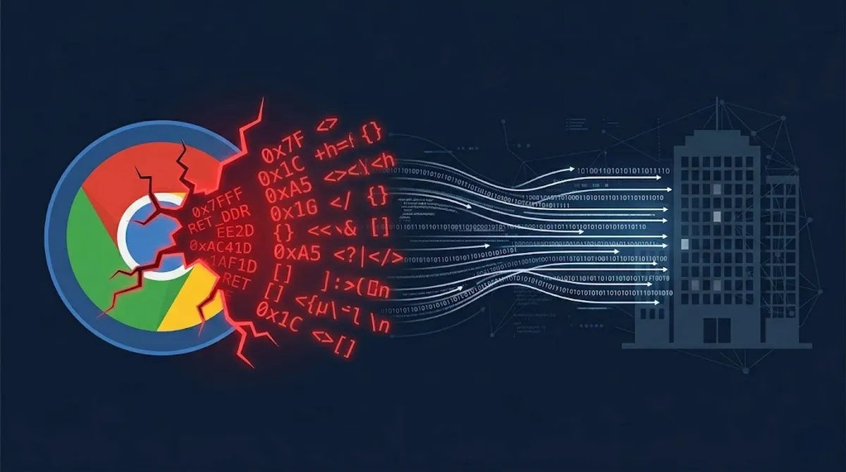 Diagrama técnico mostrando la explotación de memoria fuera de límites en el motor V8 de Google Chrome